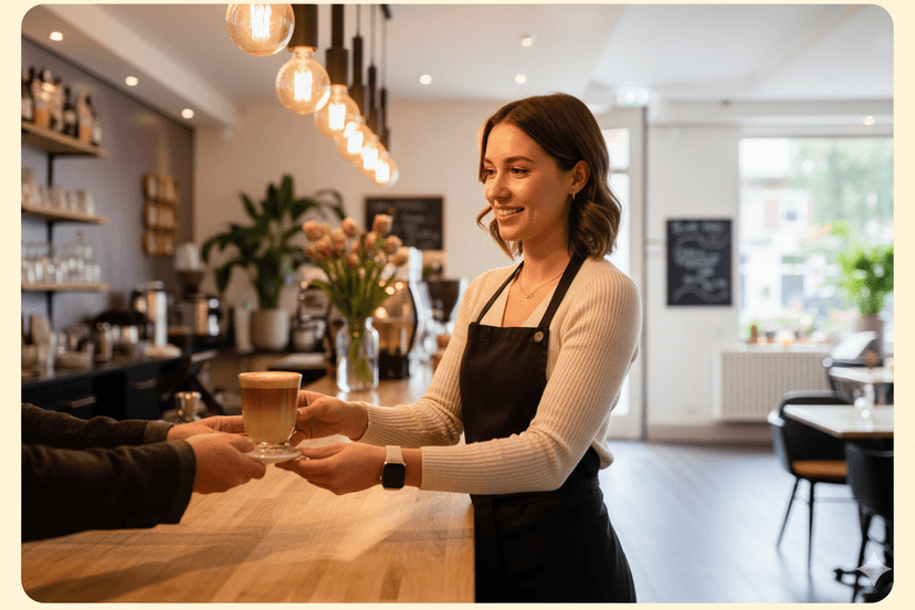 Barista gießt Milch in Latte mit Kunst